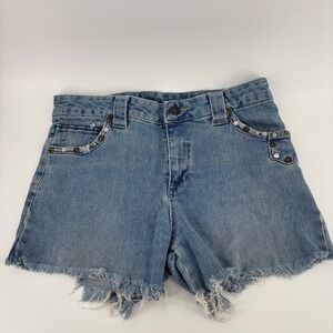 Mary-Kate and Ashley Denim Shorts Girls 16 Blue Studded Embroidered Cut Off Y2K